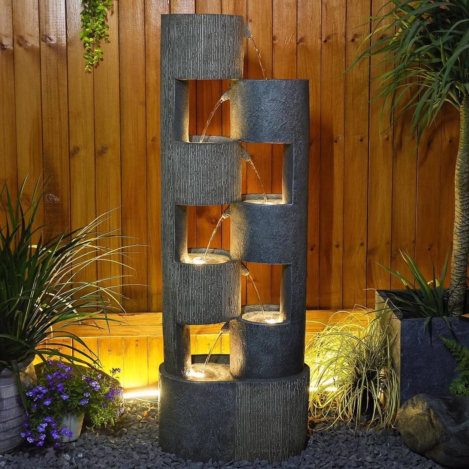 51 Outdoor Water Fountain Floor Standing Waterfalls Fountain with LED Lights for Garden, Living Room, Patio, Home Decor
