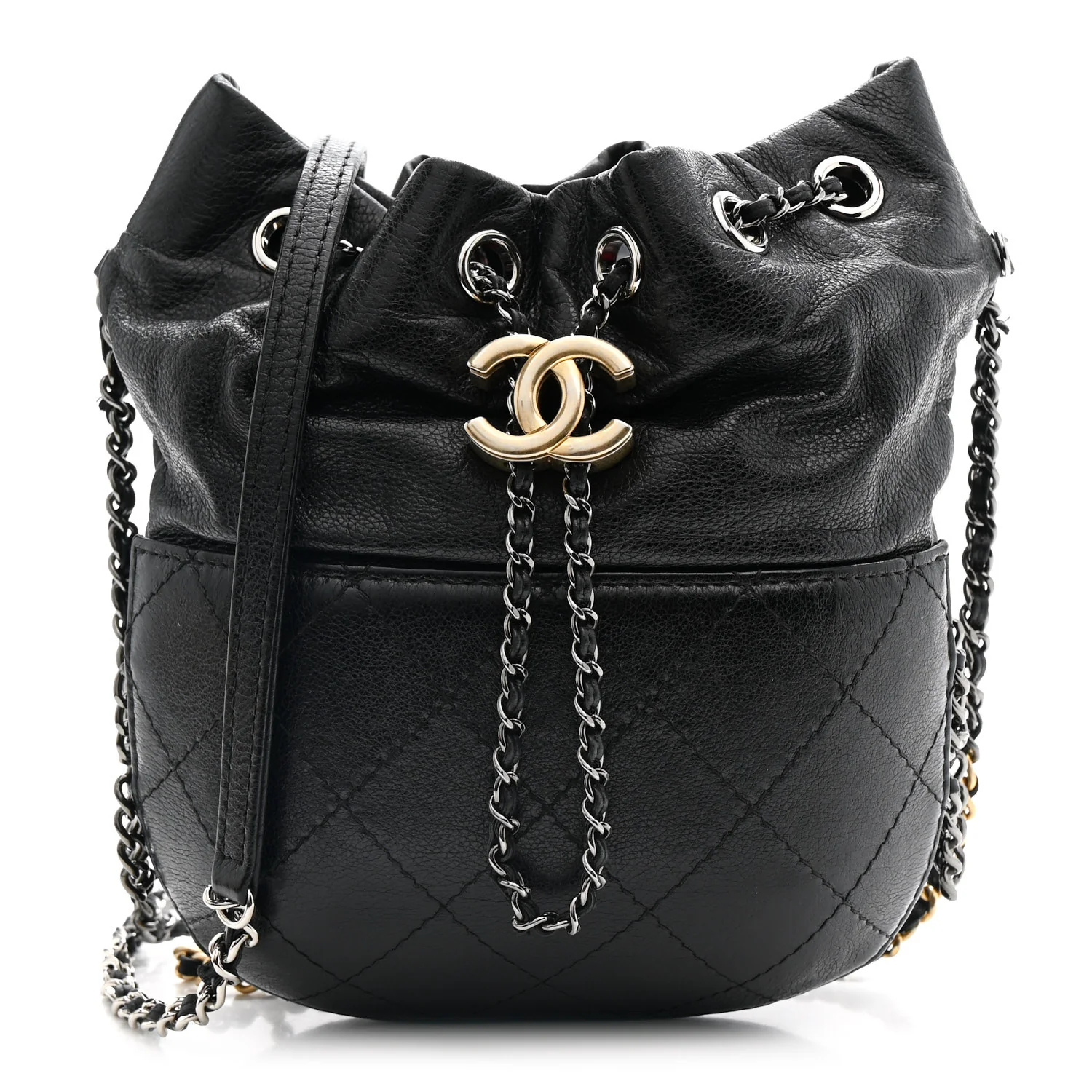 Calfskin Quilted Small Gabrielle Bucket Black