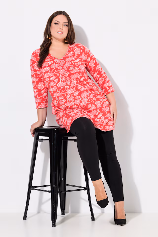 Floral Pintuck Knit 3/4 Sleeve Tunic