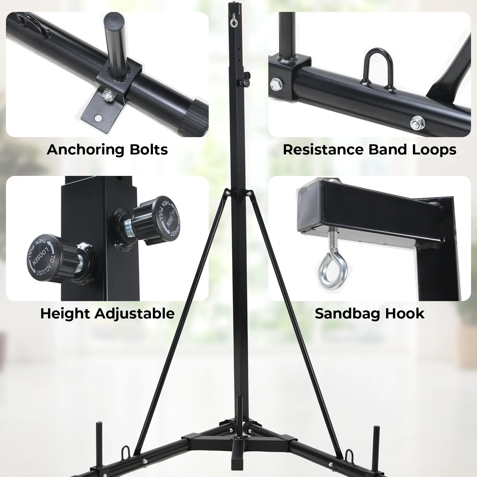 Pirecart Punching Bag Stand Height Adjustable Heavy Boxing Bag Stand for Home Gym Fitness, 150 lb