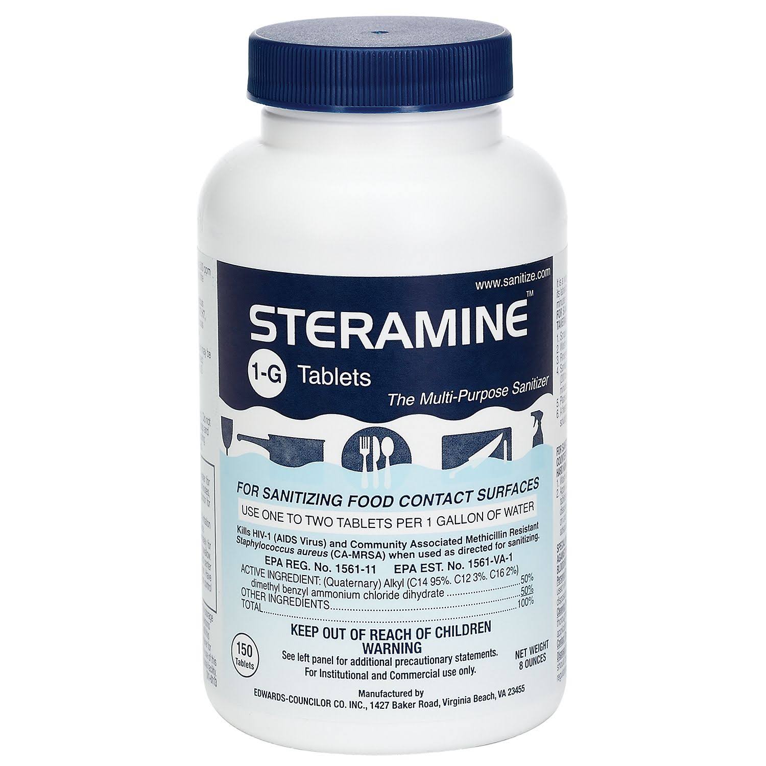 Steramine Sanitizing Tablets - Sanitize Surfaces, 150 Tablets, 1 Bottle