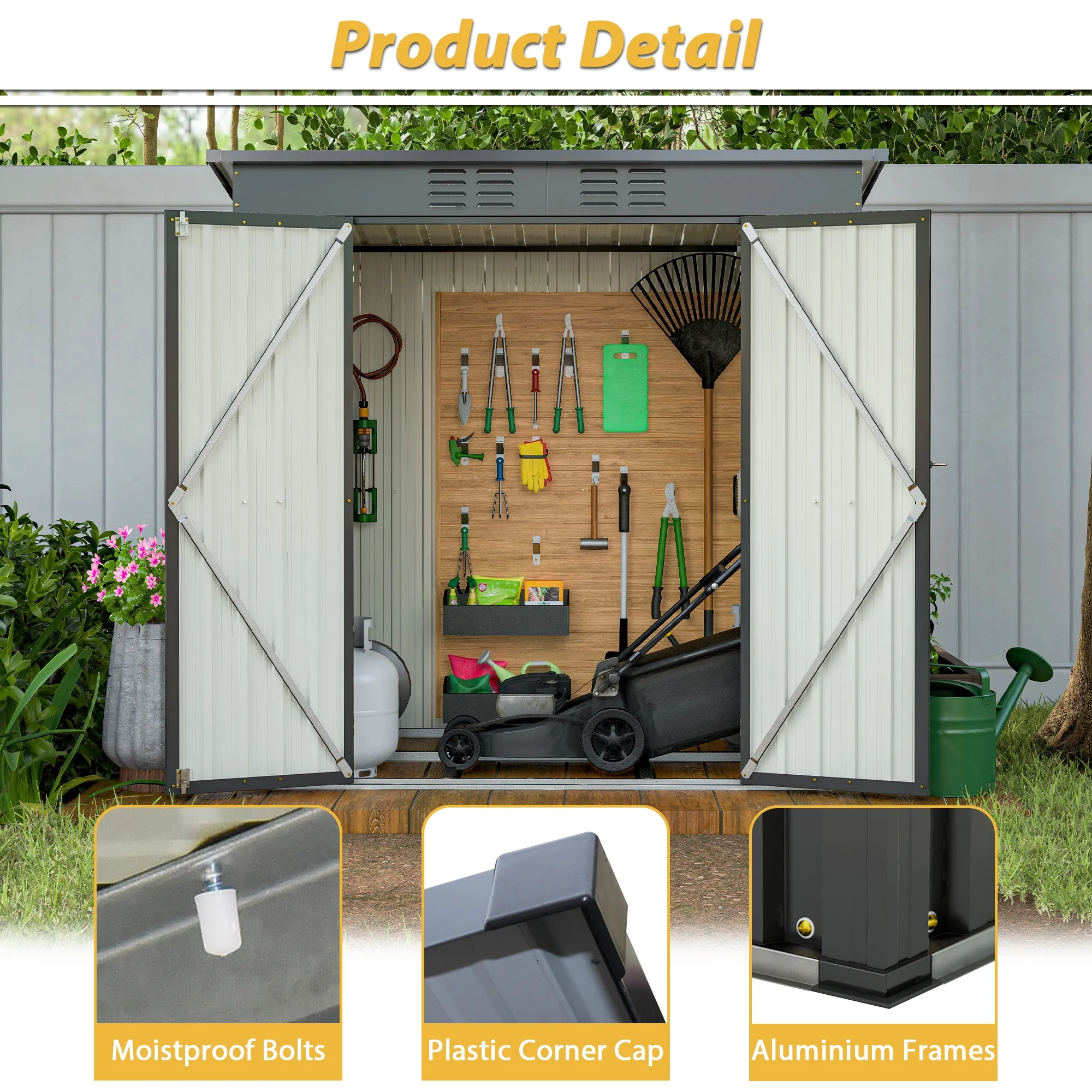 6 x 4 ft Outdoor Storage Shed with Floor Frame, Storage Sheds for Outside with Lockable Door, All Weather Garden Tool Shed with Air Vent for House Backyard Patio Lawn, Black(Black) - Image 8