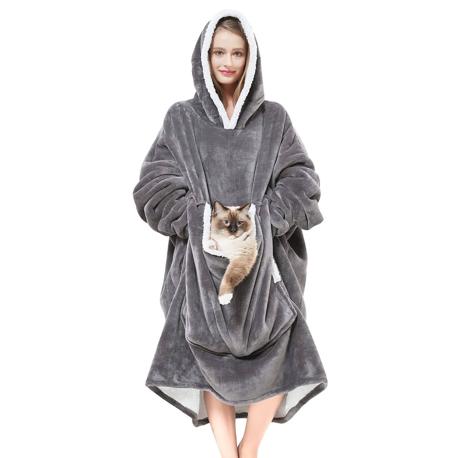 Cozystar Wearable Blanket Hoodie with Giant Pocket (Pet Won't Leave) Extra Soft Sherpa Fleece Thick Warm & Cozy Oversized Sweatshirt Blanket Jacket