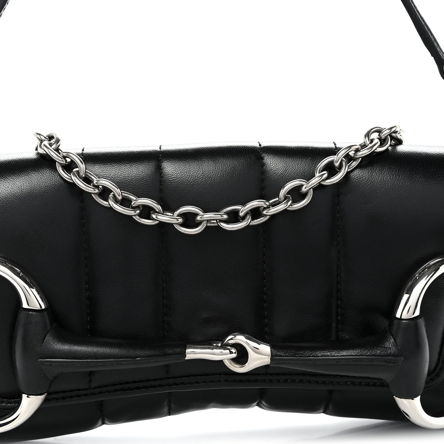 Nappa Vertical Matelasse Medium Maxi Horsebit Chain Shoulder Bag Black