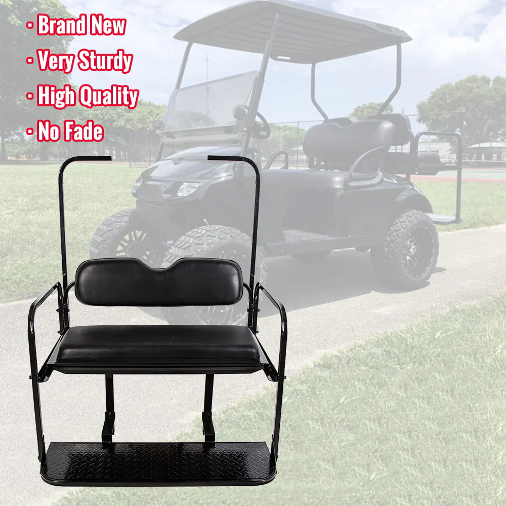 Flip Folding Rear Back Seat Kit Compatible with EZGO TXT Golf Cart | Black Cushions | 1995 Up You Will Receive (2) Packages Image 6