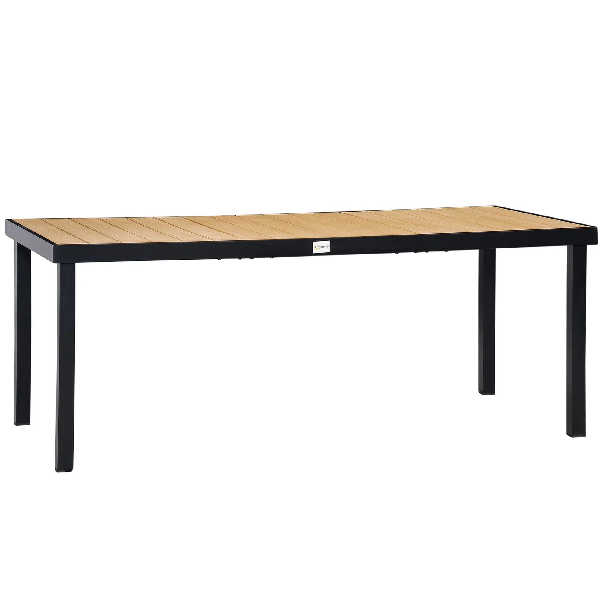 Outsunny 75 x 35 Outdoor Dining Table for 8 People, Rectangular Aluminum Frame Garden Table with All-Weather Faux Wood Top, Natural