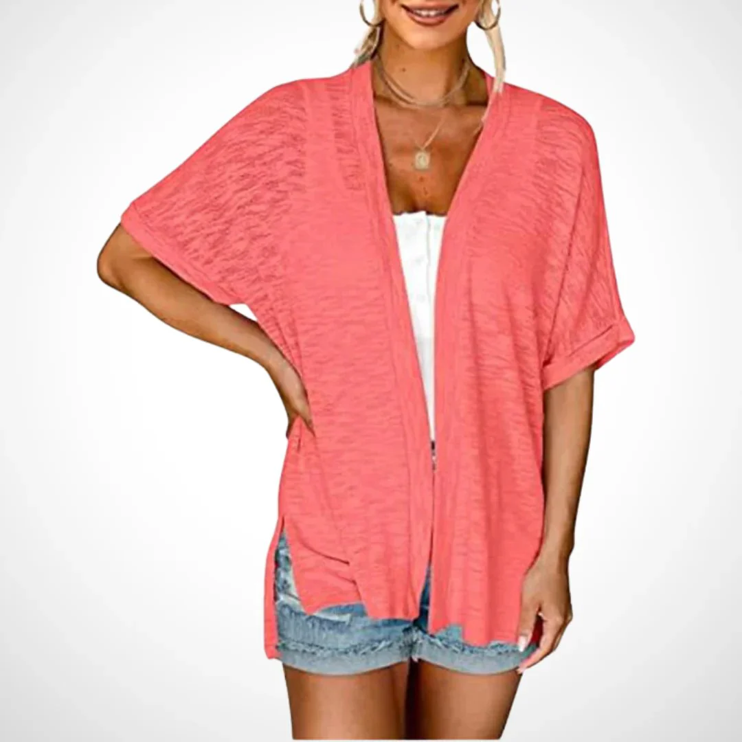 Cardigan élégant à manches courtes et ouverture avant