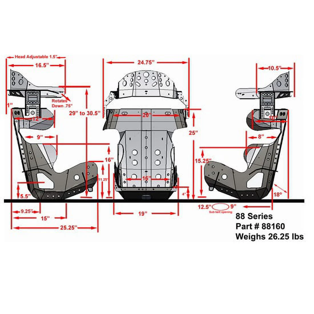 88 Series 18 Degree Racing Seat, 18 5 Inch Image 4