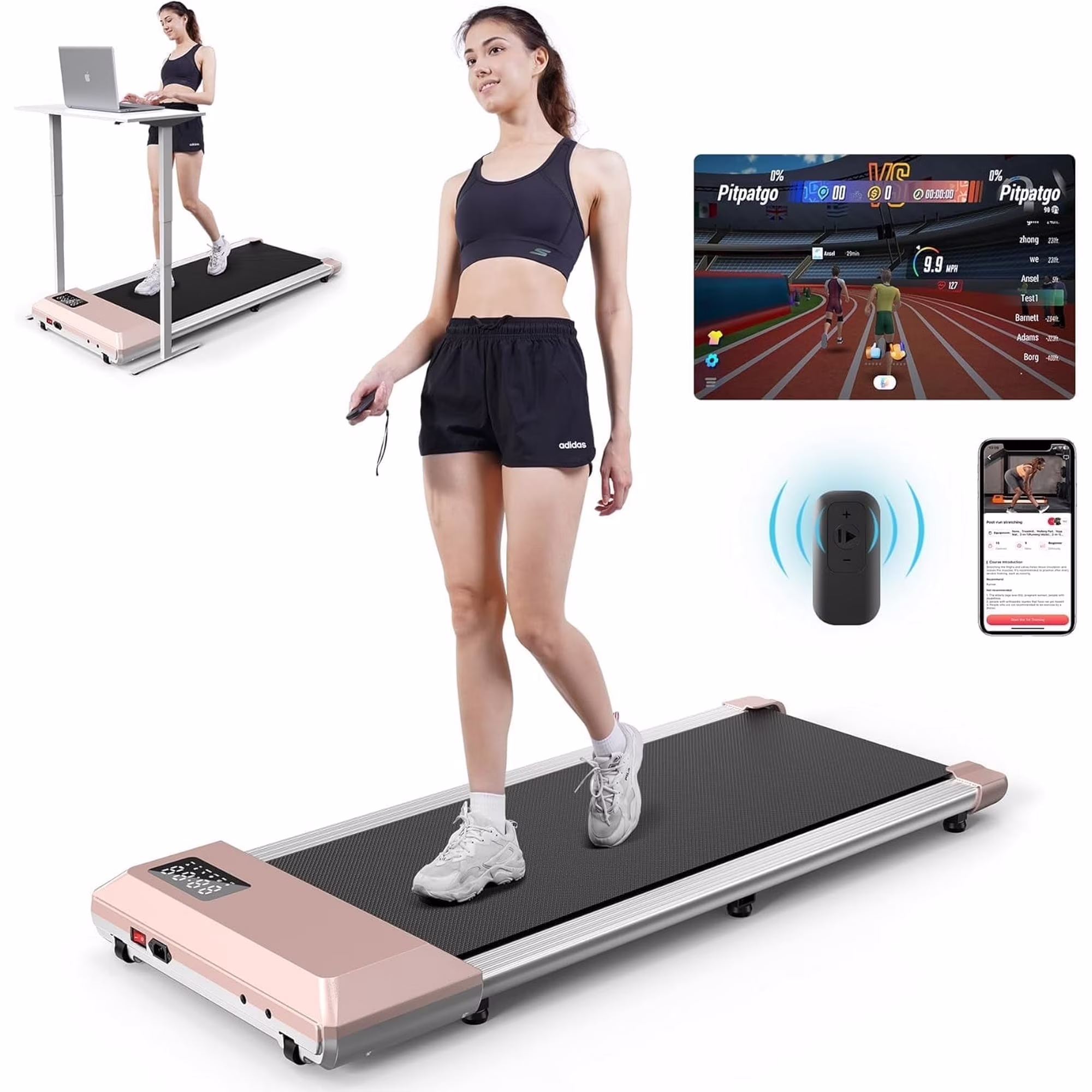 250lb Walking Pad, 0.6-2.5 mph Speed Range 1.2HP Quite Under Desk Treadmill, 2 in 1 Treadmill for Home/Office Exercise with Remote Control, Portable Treadmill with LED Display(Black)(20.24 in/Black-Belt Size 80CM/4.13 in) - Image 9