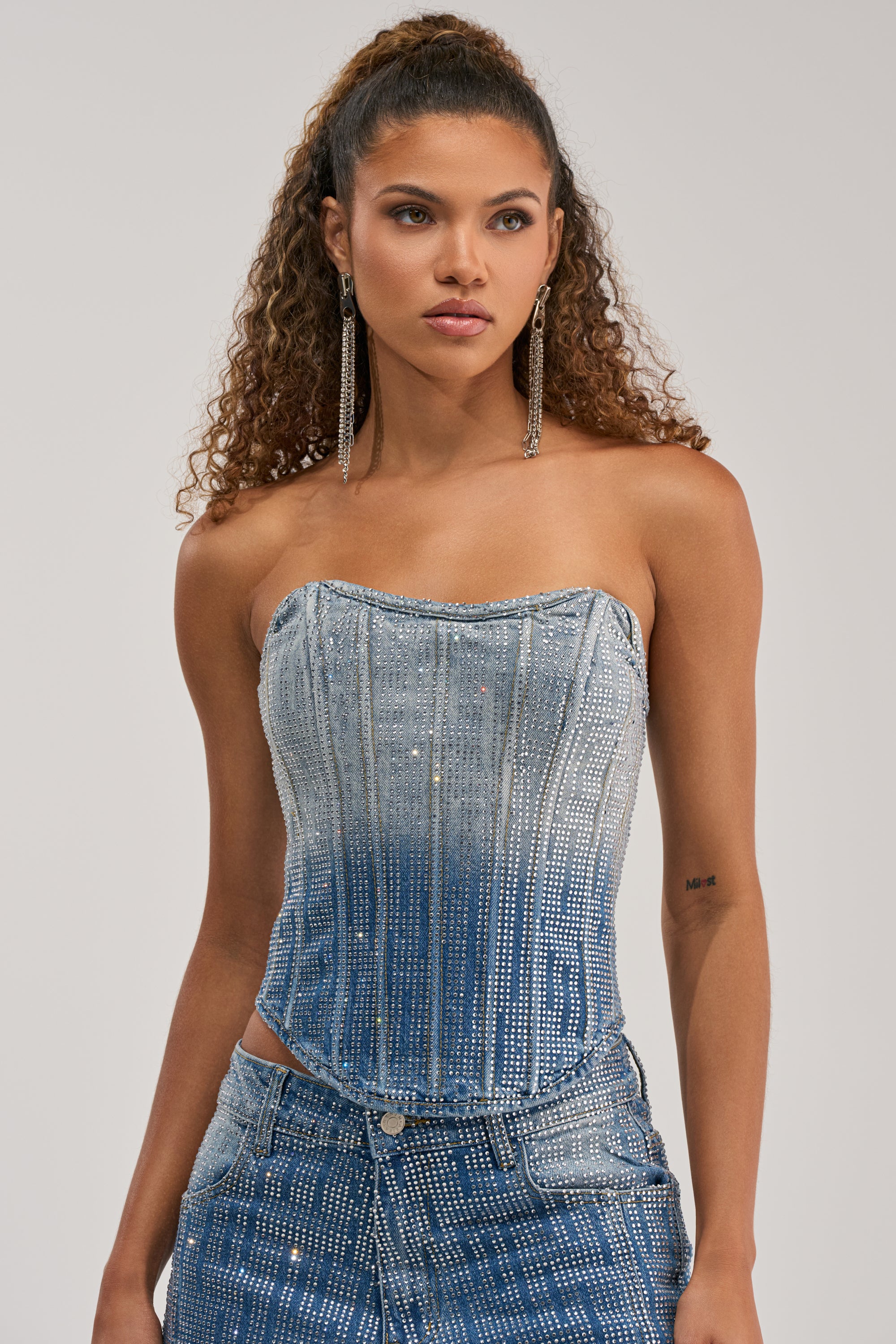 MIND SPINNING EMBELLISHED DENIM CORSET - Akira Store