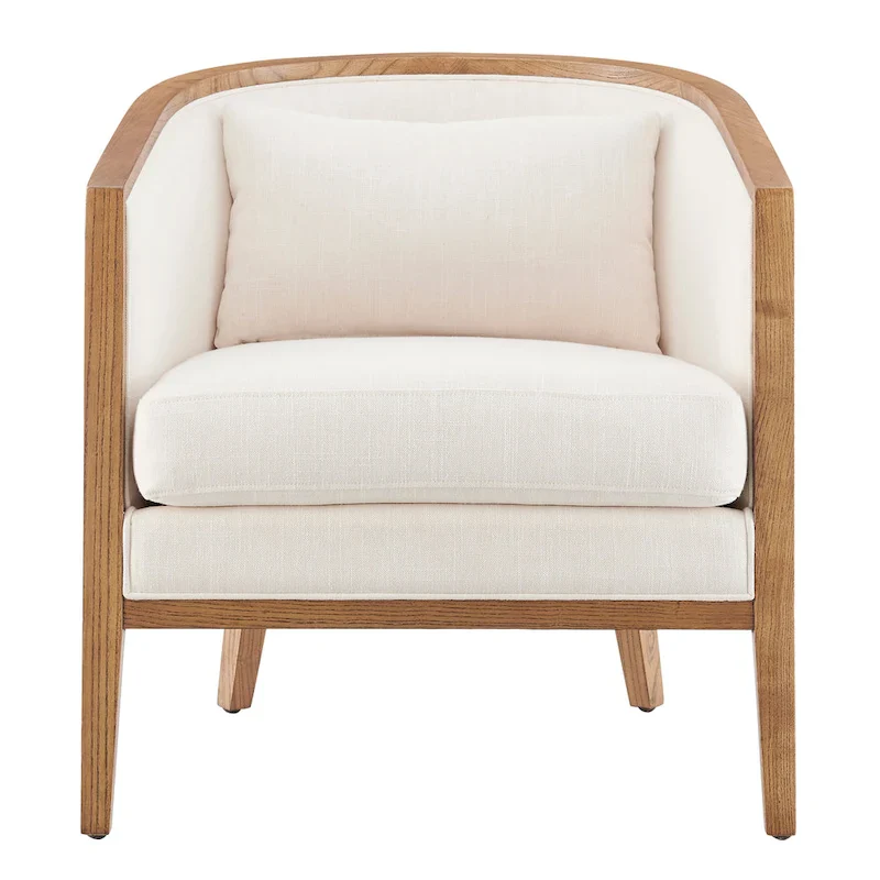 Linen Accent Arm Chair with Rattan Frame