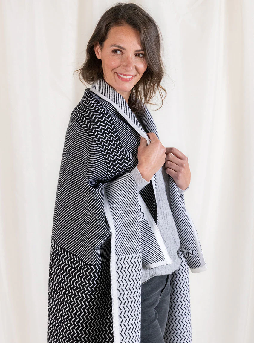 Plaid jacquard en laine mérinos noir