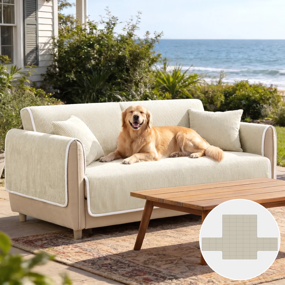 All-Season Anti-Slip Striped Pet Rug Furniture Protector with Armrest Outdoor Couch Cover - Keep Still