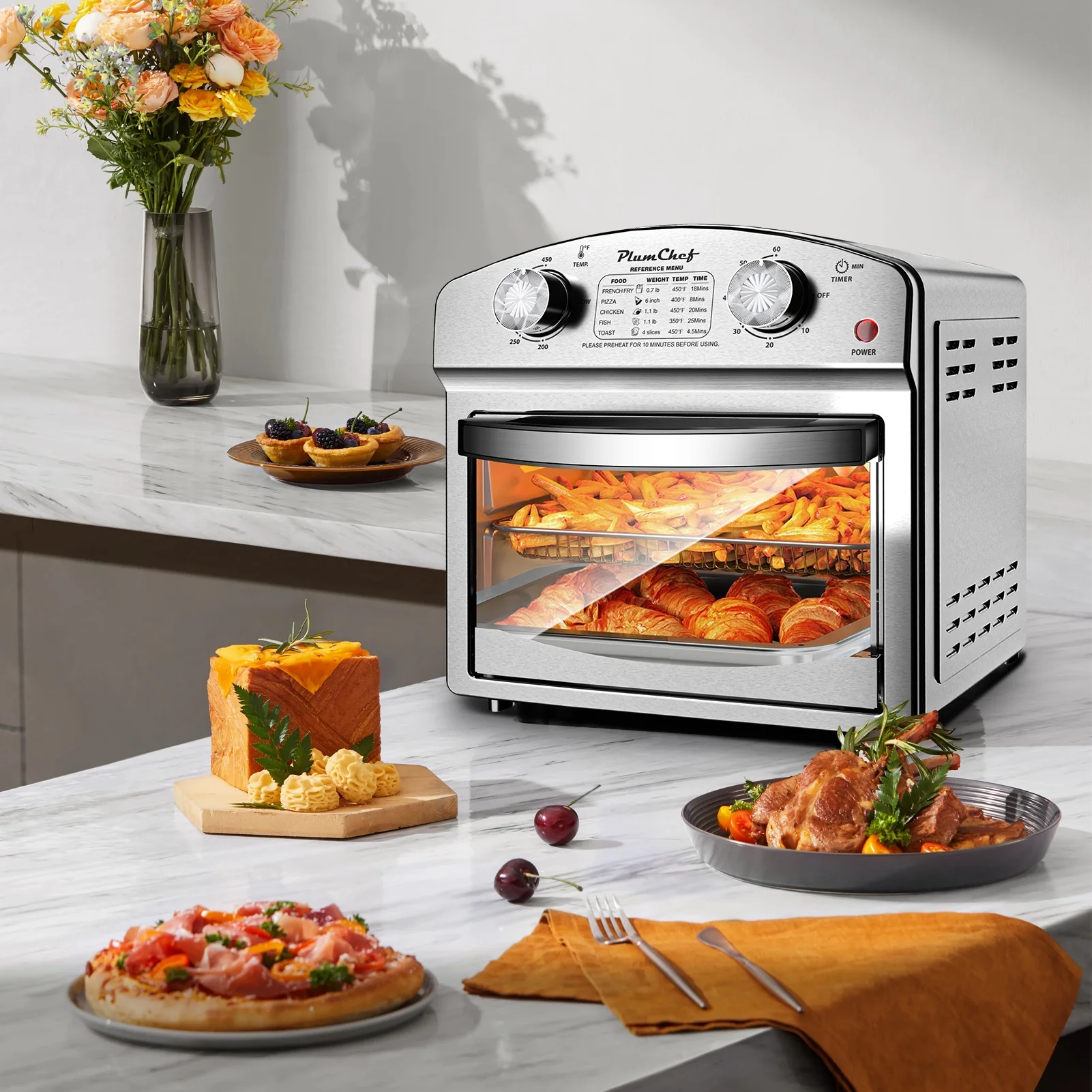 13 Quart Air Fryer, Large Air Fryer Oven Toaster Combo w/ 60 Minute Timer, Convection Oven Countertop, Accessories, UL Certified, Nonstick, Accessories Included, 1500W, Sliver(13QT(Silver)) - Image 4