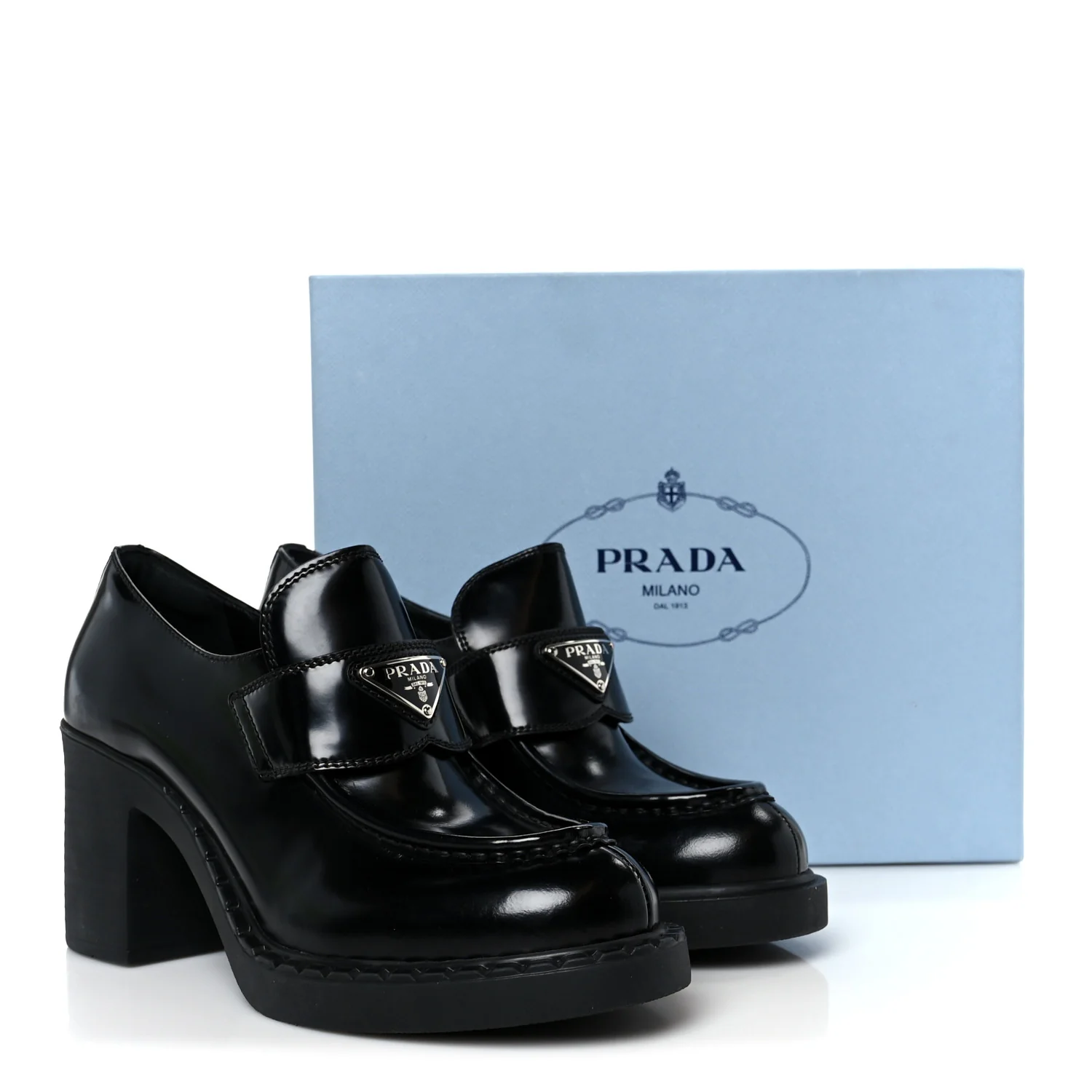 Spazzolato Metal Triangle Logo 85mm Loafers 40 Black