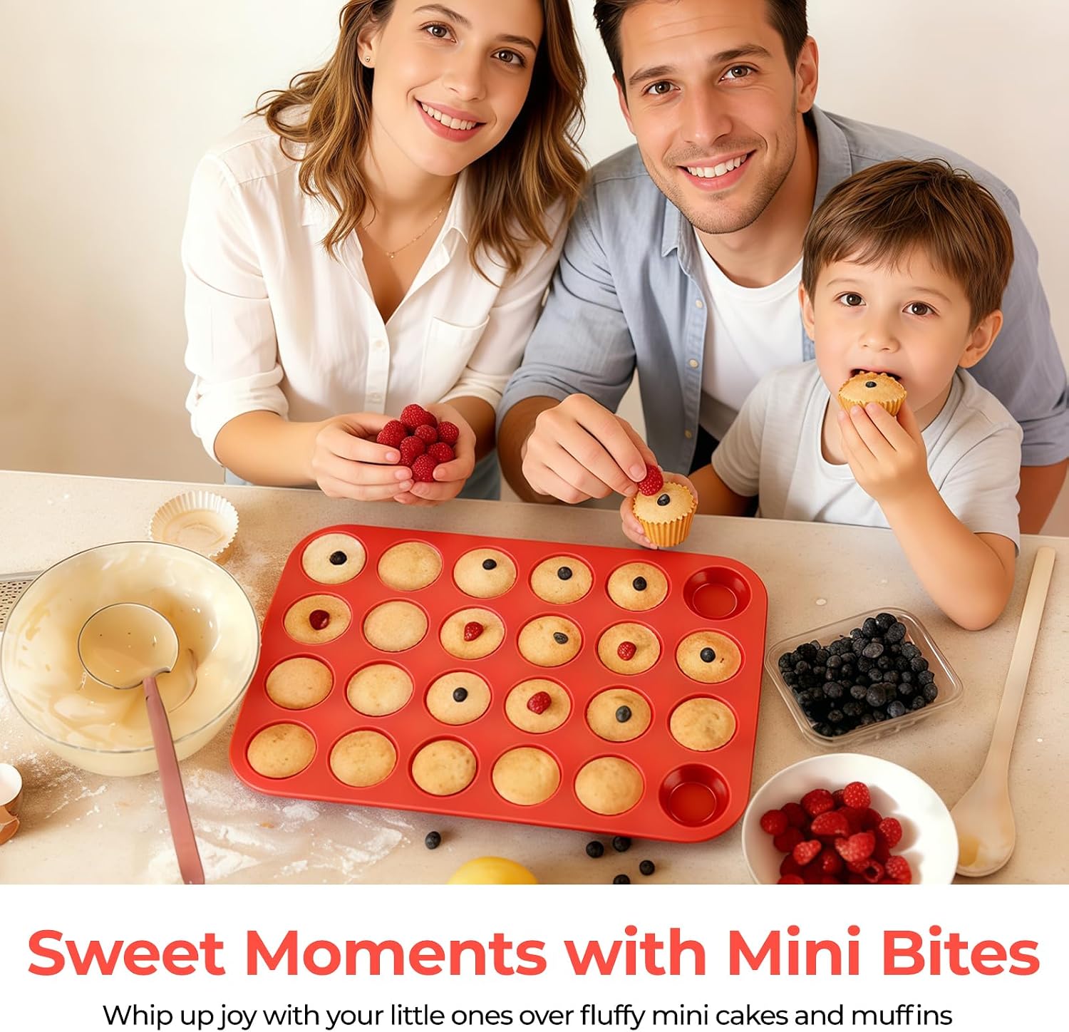 CAKETIME Silicone Muffin Pan Mini 24 Cups, 1 Pack Cupcake Pan, BPA Free