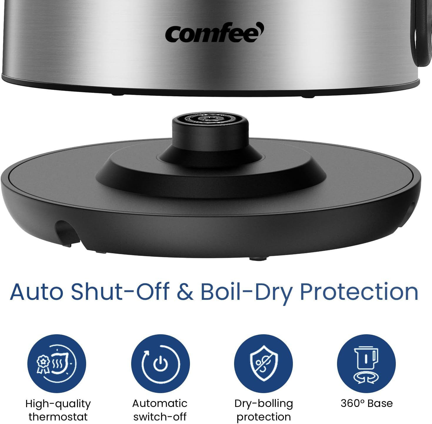 COMFEE' Stainless Steel Electric Kettle, 1.7 Liter Tea Kettle Electric & Hot Water Kettle, 1500W Fast Boil with LED Light, Auto Shut-Off and Boil-Dry Protection