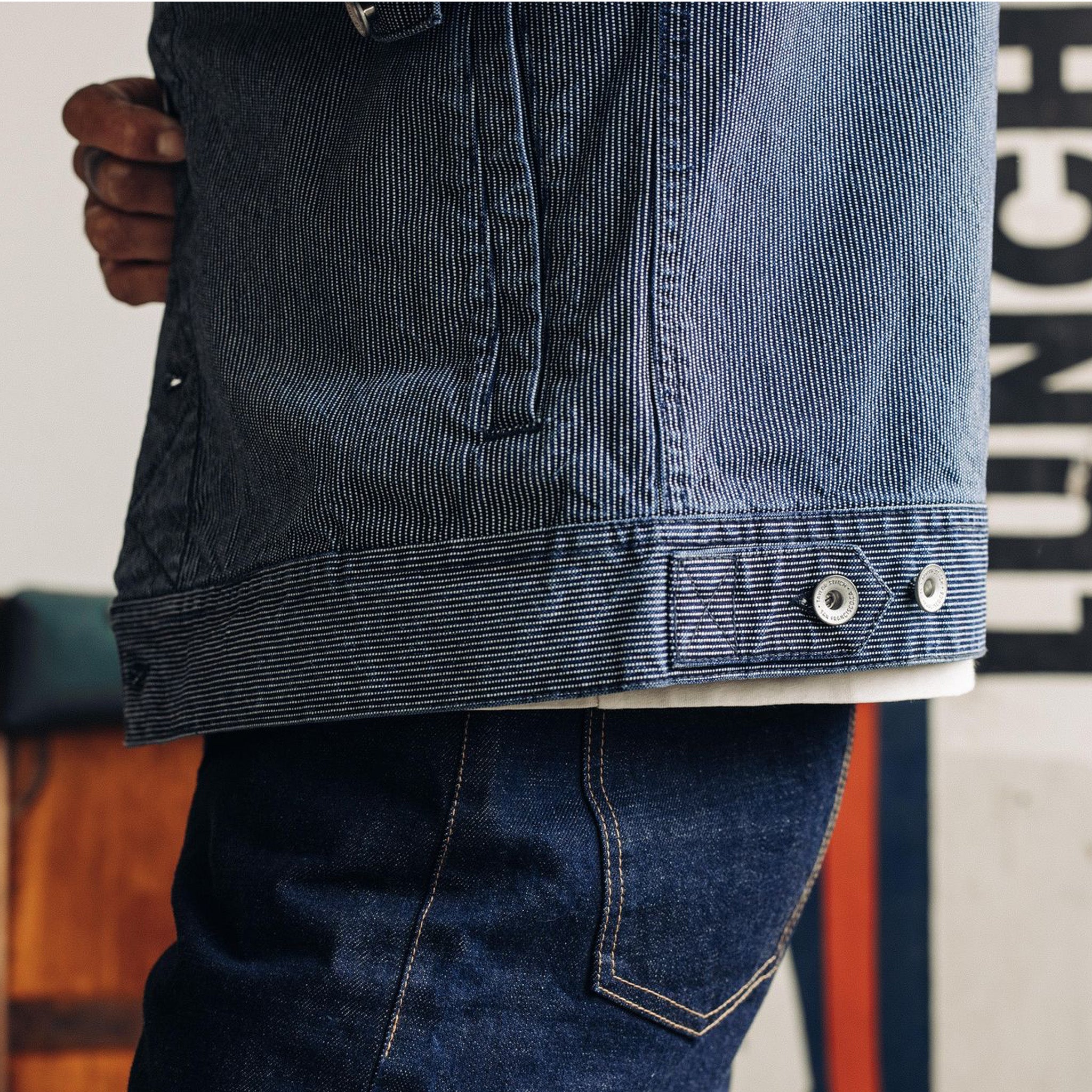 La veste Long Haul à rayures indigo délavées