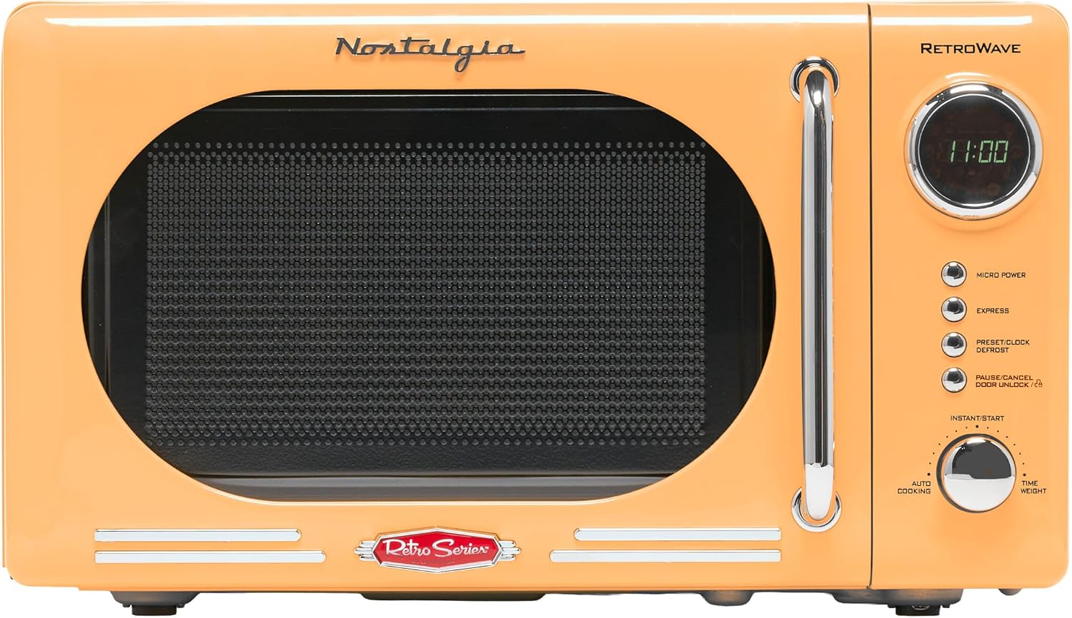 Nostalgia Retro Microwave - Countertop Microwave Oven - Includes 12 Pre-Programmed Settings and Digital Clock - 0.9 CU Ft- 800 Watts - Yellow