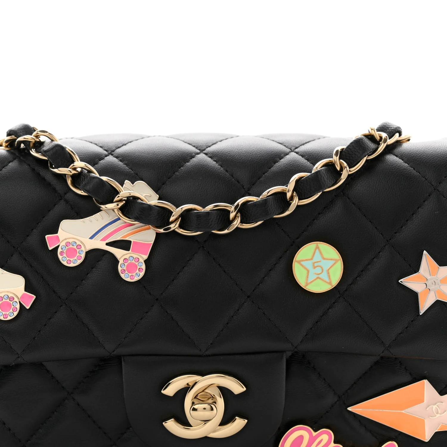 Lambskin Quilted Hollywood Charms Mini Rectangular Flap Black