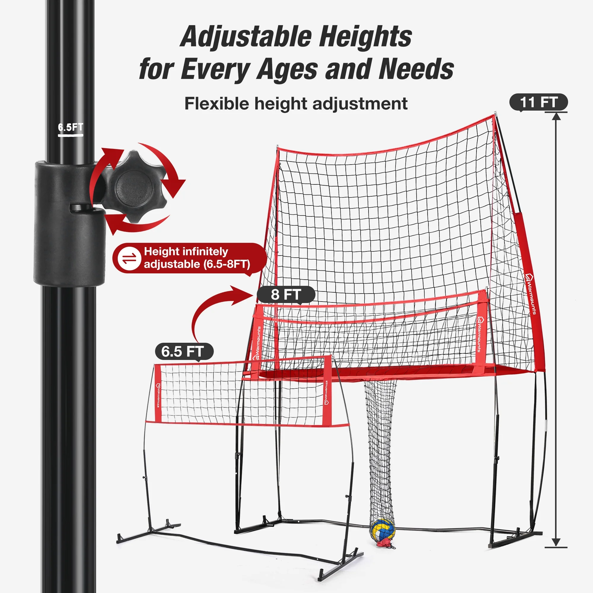 11*8 ft Volleyball Net w/ Ball Return Collection, 2 in 1 Volleyball Training Equipment Adjustable Height, Volleyball Net for Backyard Hitting Serving Passing(Red) - Image 3