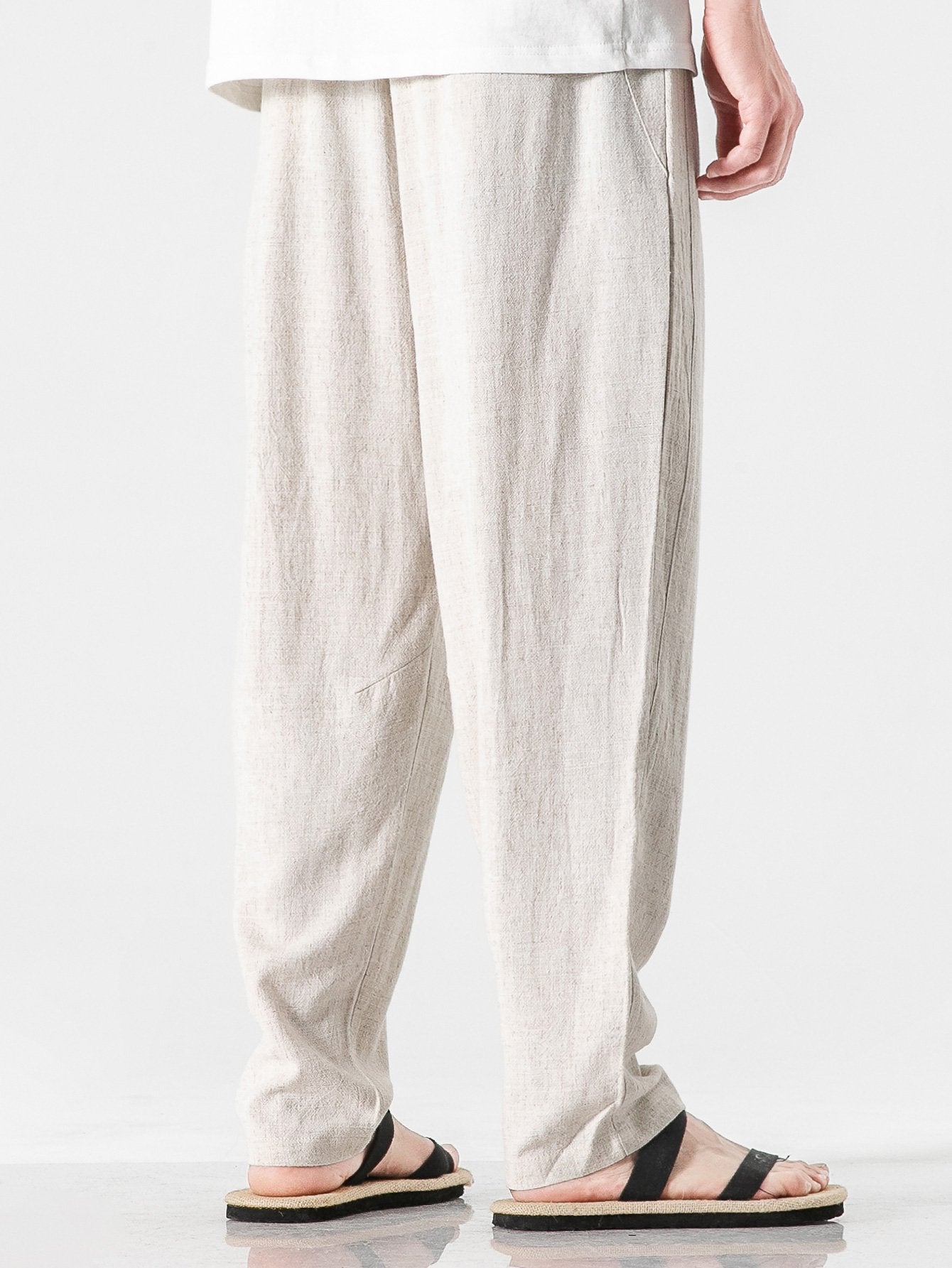 Pantalon harem coupe décontractée en lin et coton mélangés