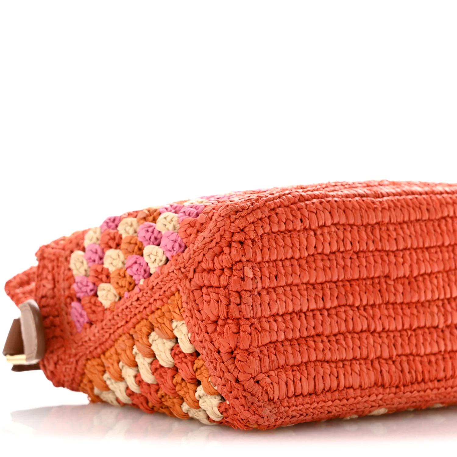Raffia Crochet Paula's Ibiza Mini Puzzle Edge Bag Bright Orange Pink