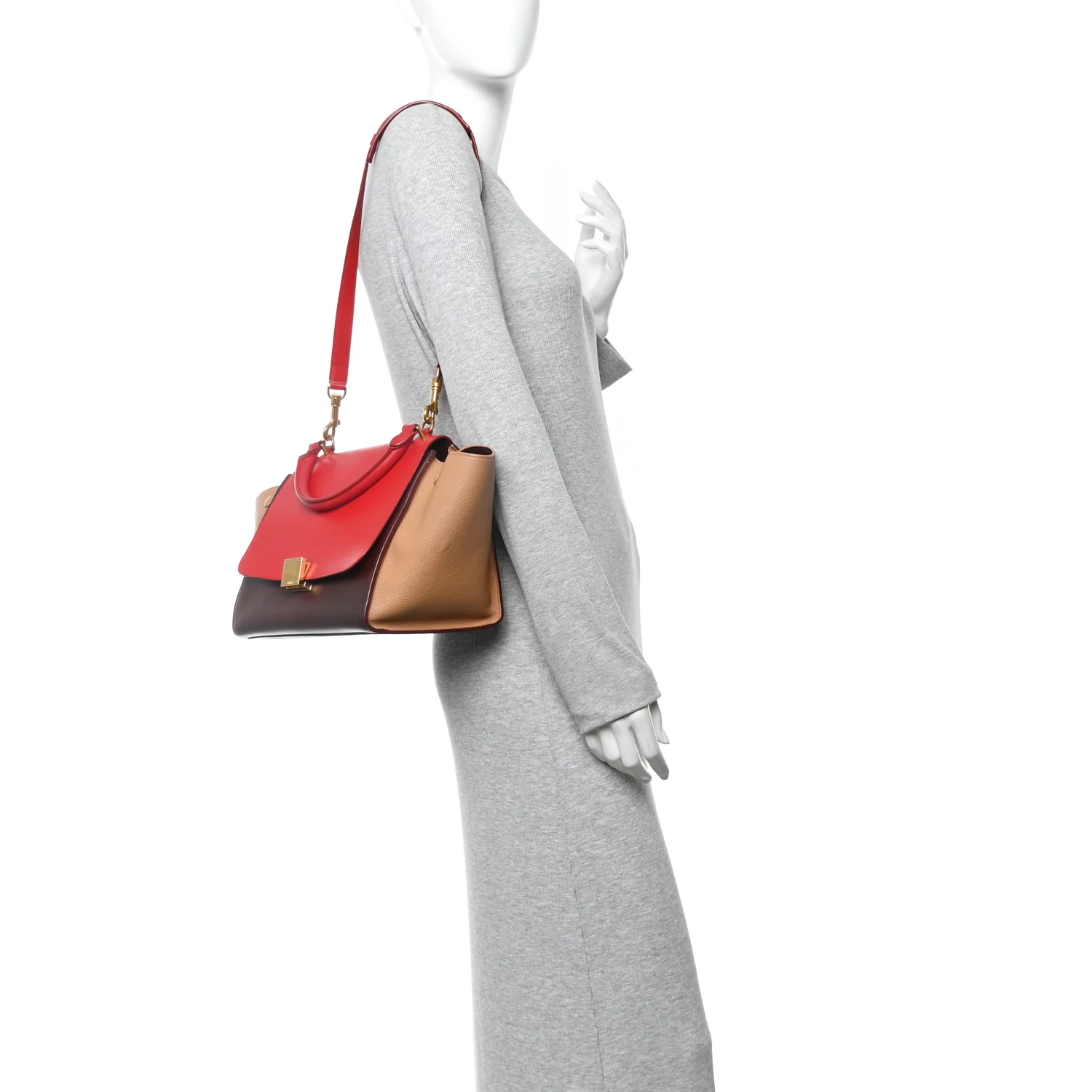 Satin Baby Grained Calfskin Small Tri-Color Trapeze Carmin