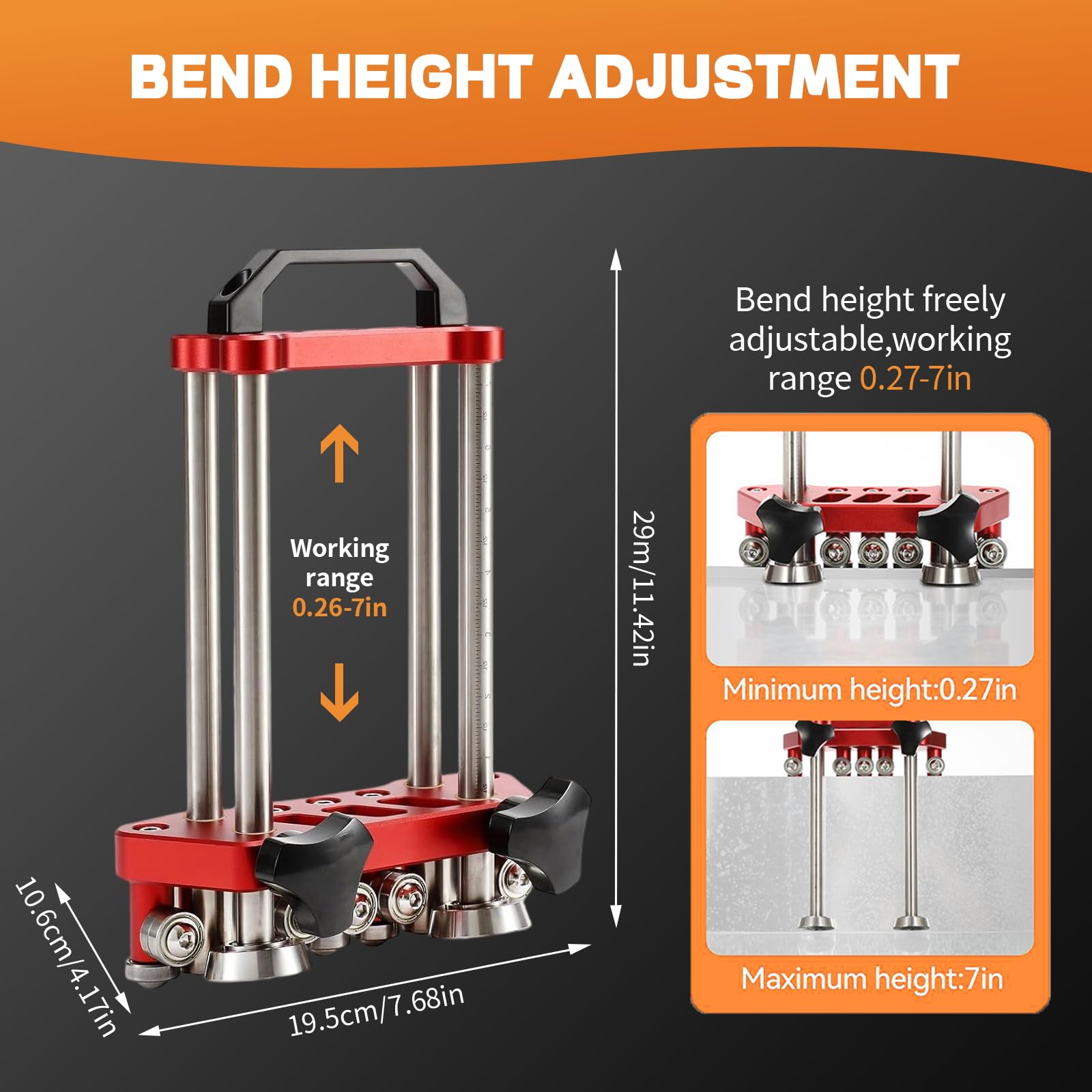 2 Station Sheet Metal Bender, 0-100° Bending Range Metal Roofing Tools, Adjustable Roller Spacing, 5mm-150mm Bending Depth, Large Sheet Metal Roller and Bending Tool (Red)