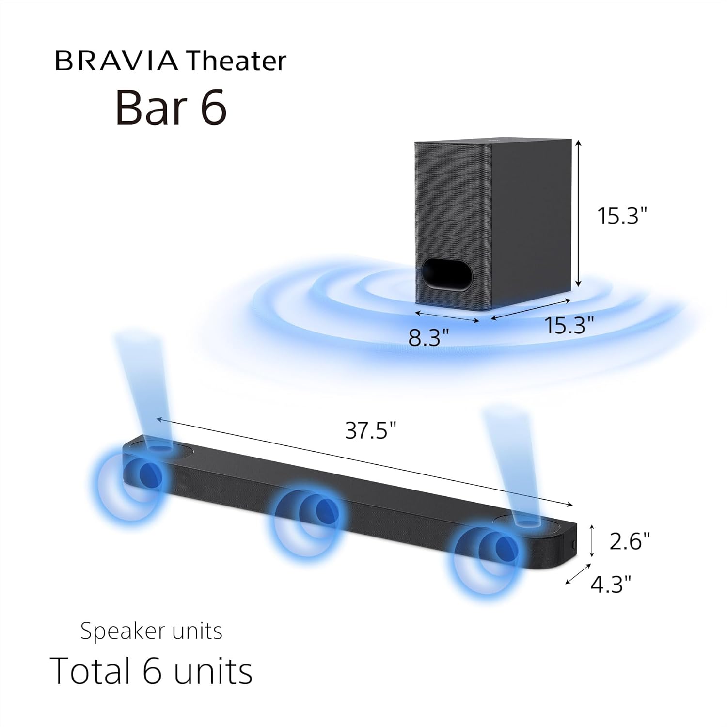 Sony BRAVIA Theater Bar 6  3.1.2ch Sound bar with Powerful Wireless subwoofer  Surround Sound by Dolby Atmos®/DTS:X® Compatible HT-B600