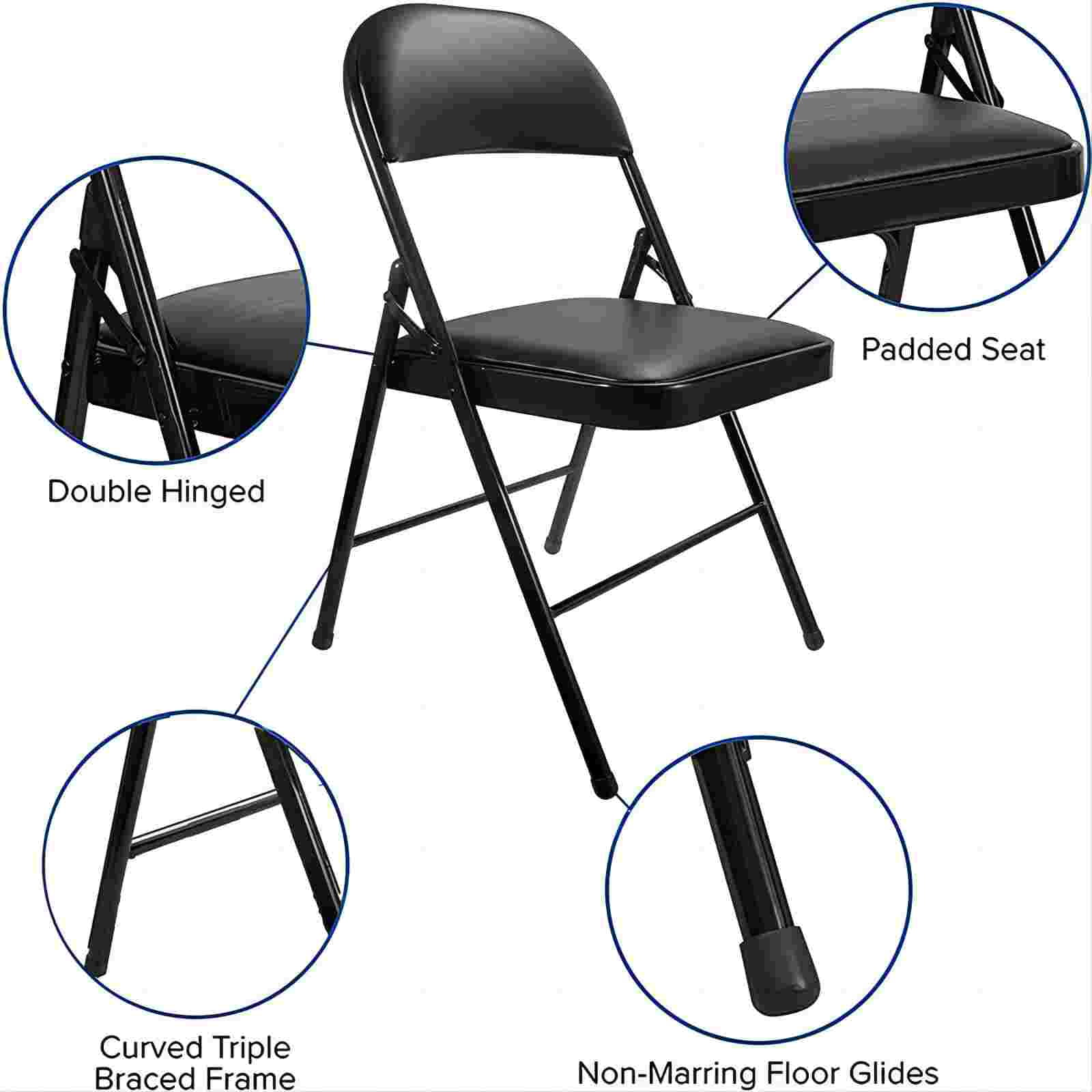 Harigal Padded Folding Chair (4 Pack), Black