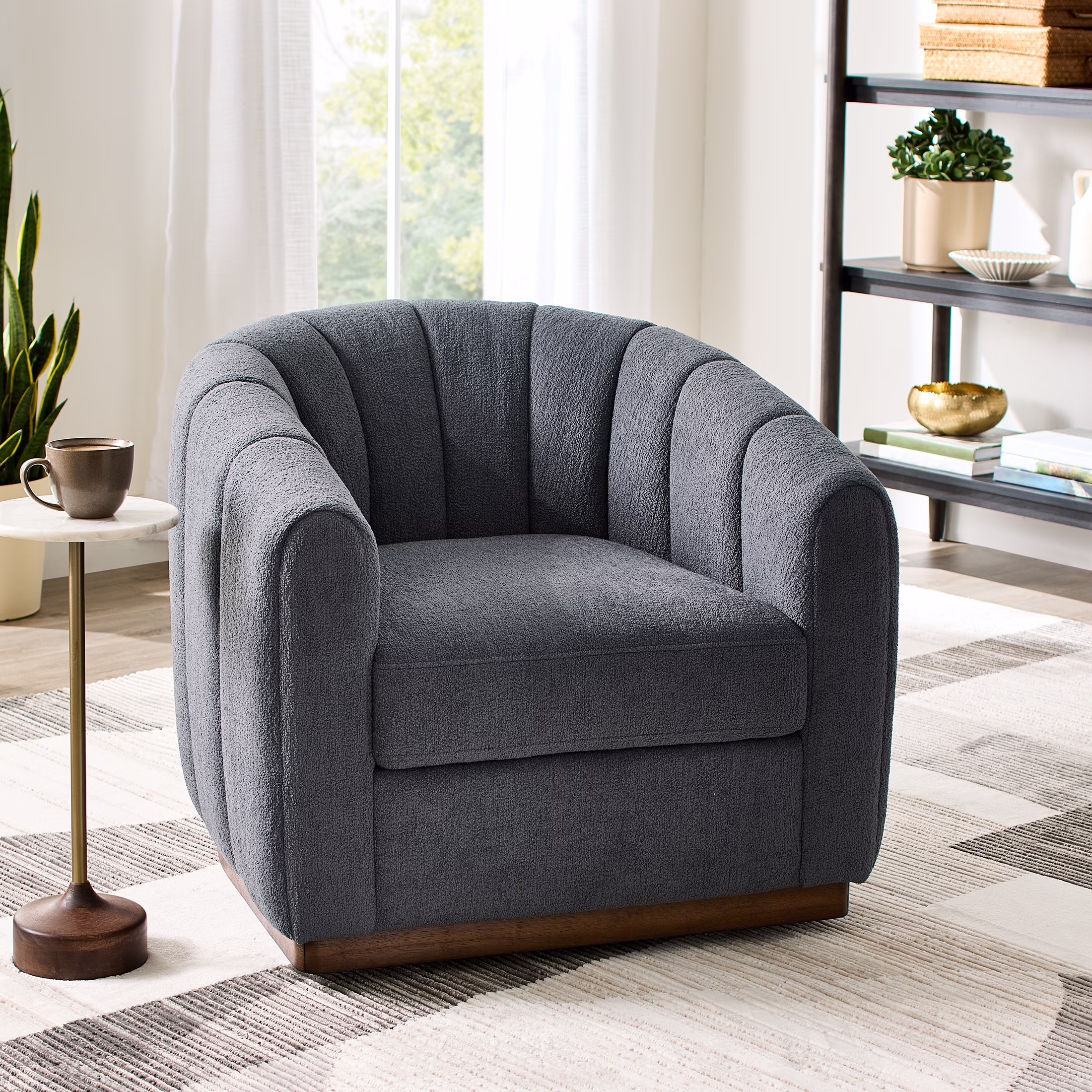 Better Homes & Gardens Lillian Accent Swivel Chair, Cream Linen