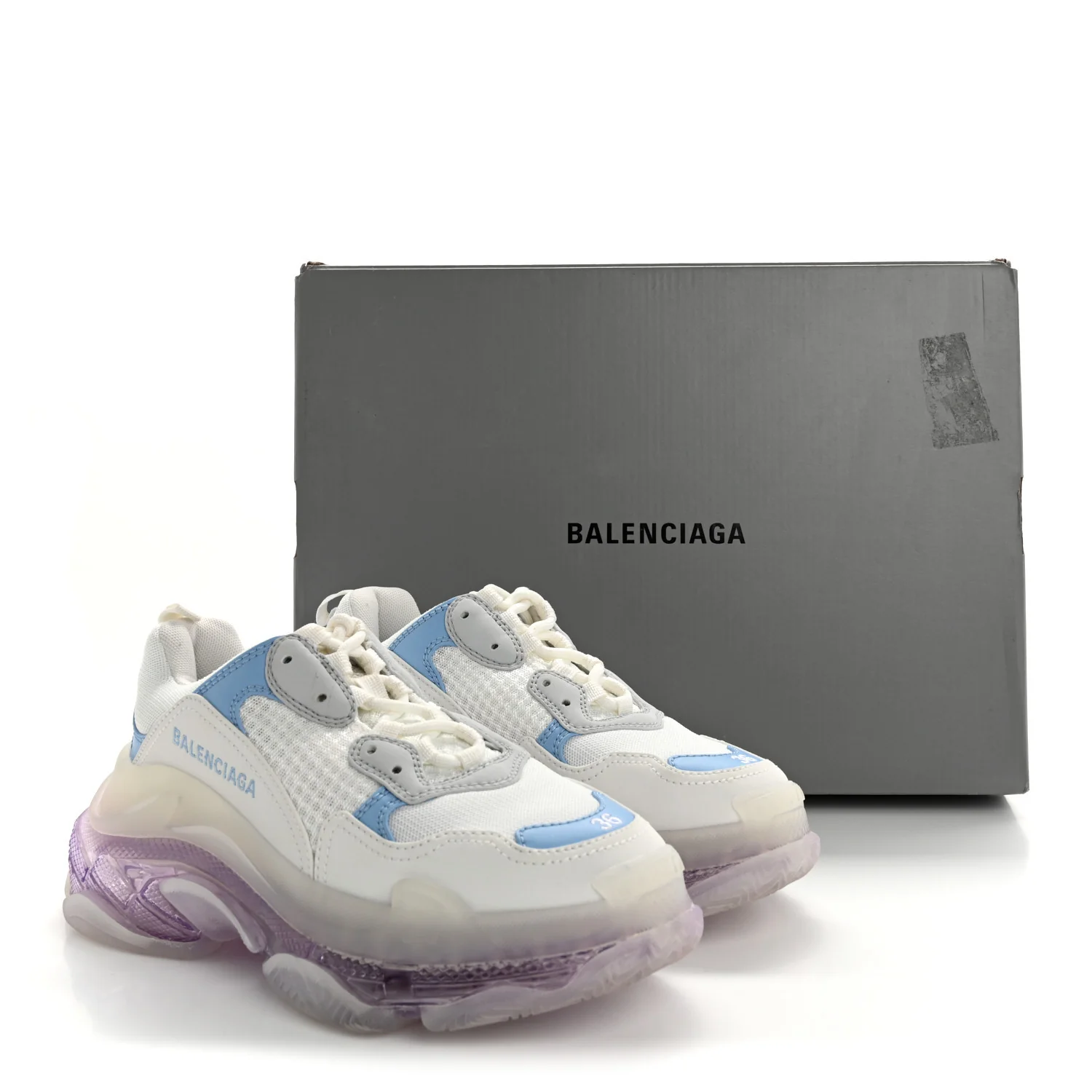 Fabric Mesh Clear Sole Womens Triple S Sneakers 36 Light Blue Grey Lilac White