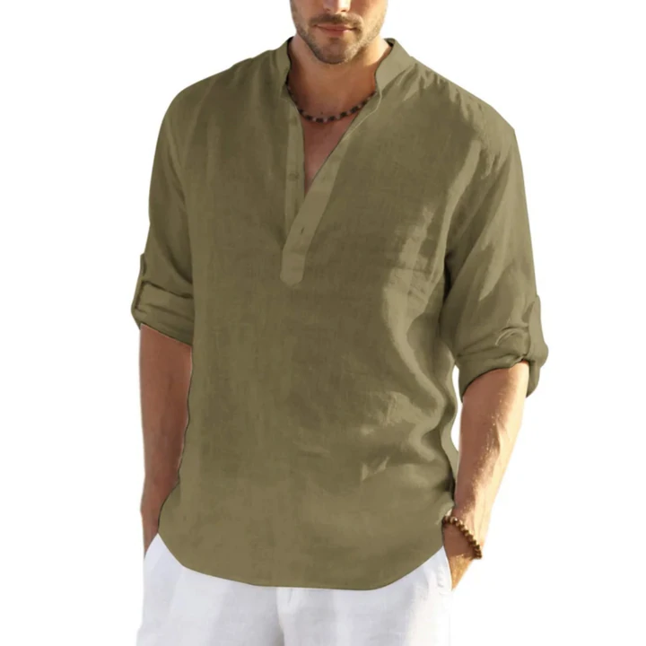 Chemise Henley en coton et lin pour homme EvalonrealmTM