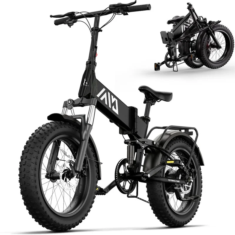 TST Electric Bike, 4.0 Fat Tire Foldable Ebike, 48V 13Ah Battery, 750W Electric Commuter Bicycle with LCD, 20 One-Step Folding Electric City Bike for Men Women, Black