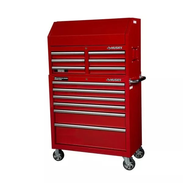 Coffre à outils et armoire combinés à 12 tiroirs, 91,4 cm de largeur, rouge brillant