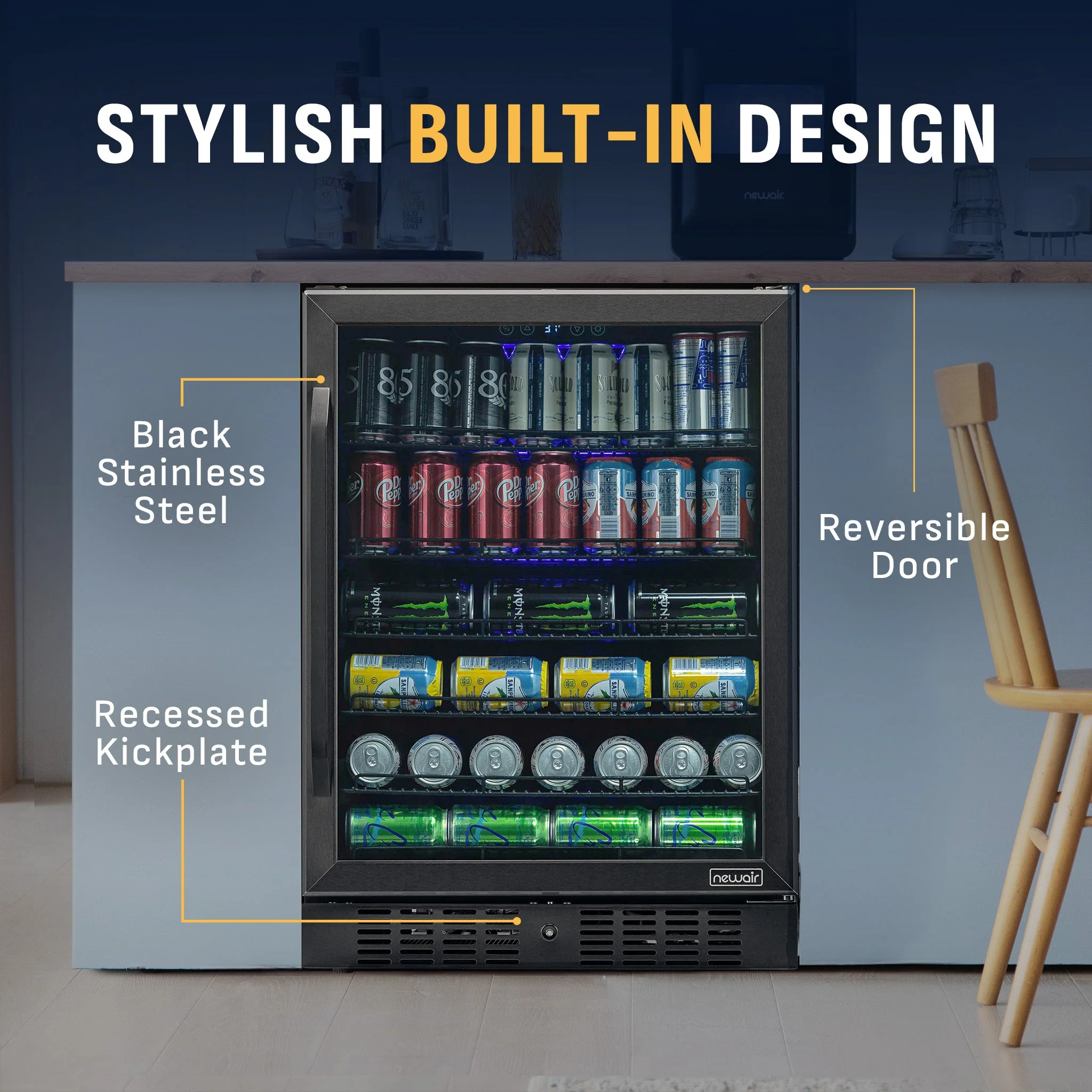 Newair 177-Can Built-In Black Beverage Fridge - 24