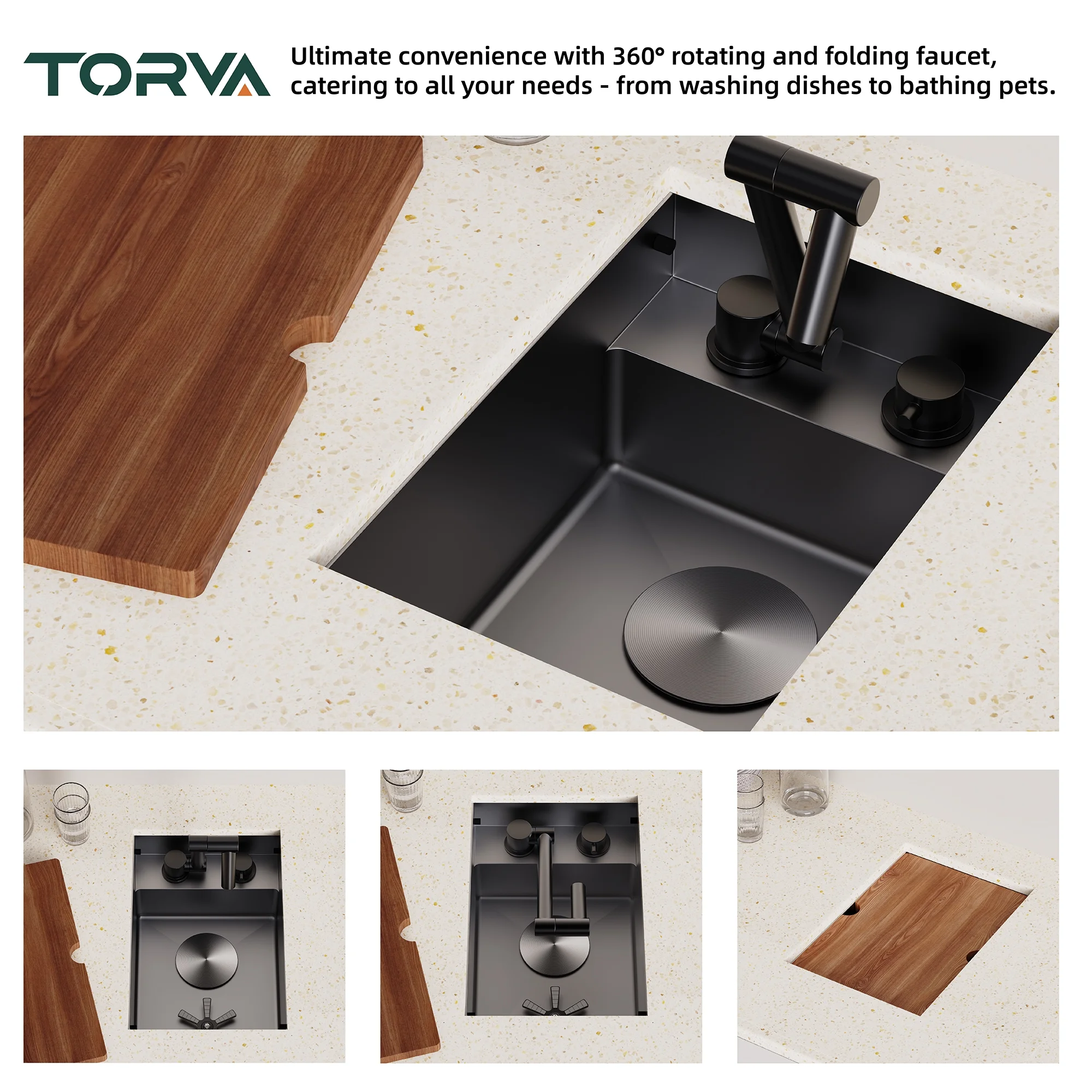 RV Sink, 12 x 17 in Undermount Bar Sink Premium Stainless Steel RV Kitchen Sink with Hideaway Faucet and Glass Rinser, Dark Grey