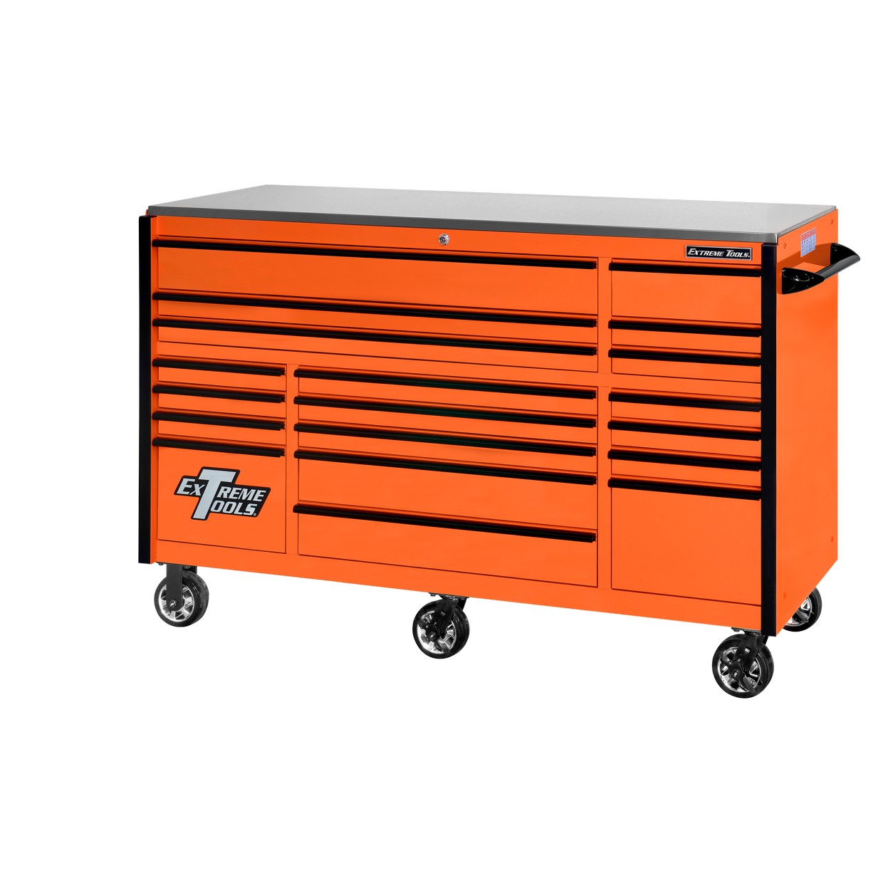 Servante d'atelier à roulettes Extreme Tools 72″ x 30″, 19 tiroirs avec glissières de 113 kg (250 lb), série RX 250