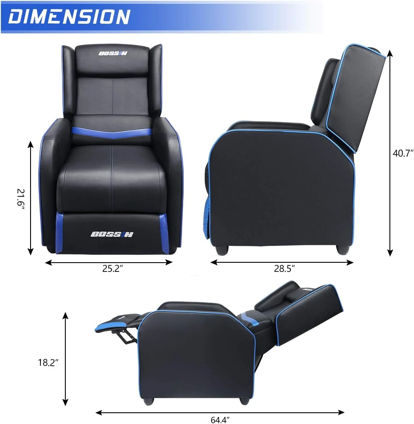 PUKAMI Gaming Recliner Chair for Adults 400lbs Racing Style Sofa Big and Tall PU Leather Recliner Seating Modern Ergonomic Lounge Recliner Chair Comfortable Home Movie Theater for Living Room(Blue) Image 2
