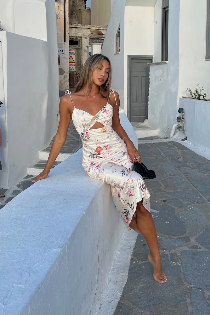 HELLO MOLLY Delicate Bloom Satin Midi Dress White
