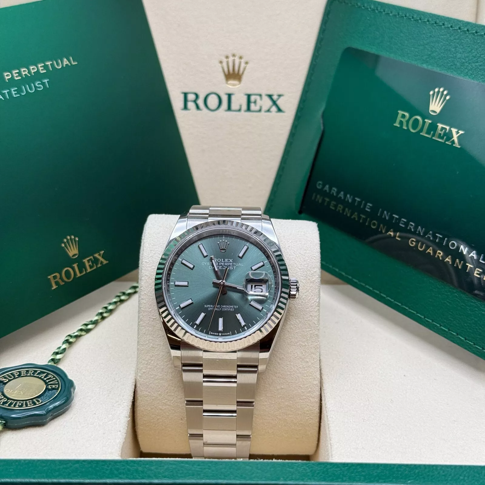 [Super Clone]RLX  Datejust 36mm 126234-0052 Green Index Dial Stainless Steel Fluted Bezel Oyster
