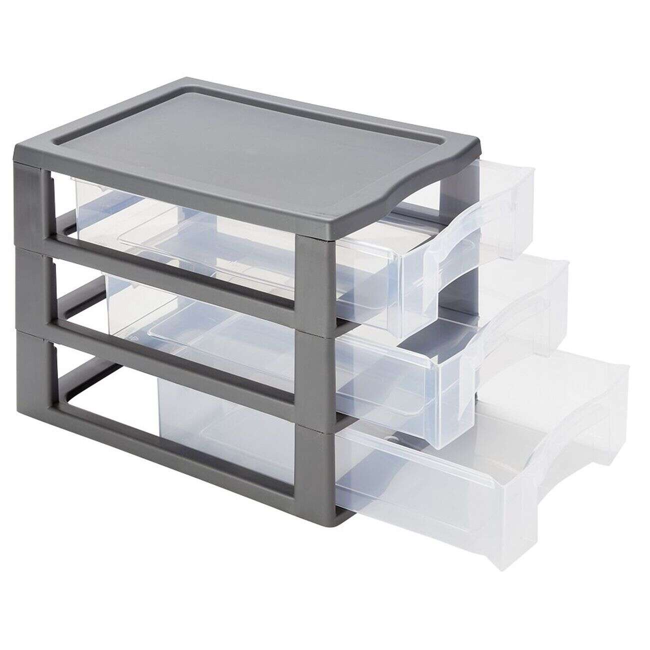 Tour de rangement A4 3 tiroirs grise et transparente 12L