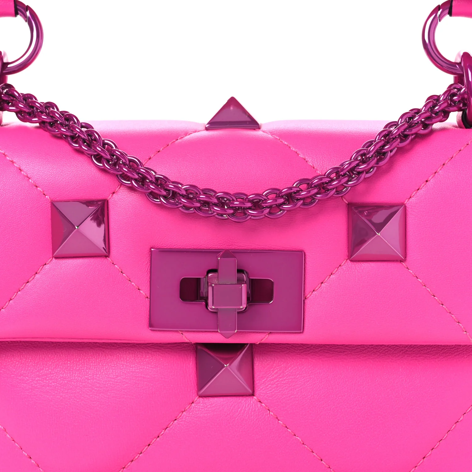 Nappa Lacquer Monochrome Small Roman Stud Shoulder Bag Pink PP