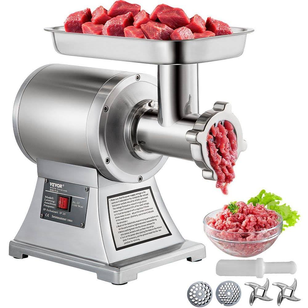 VEVOR 1100-Watt Silver Electric Meat Grinder 550 lbs./Hour Commercial