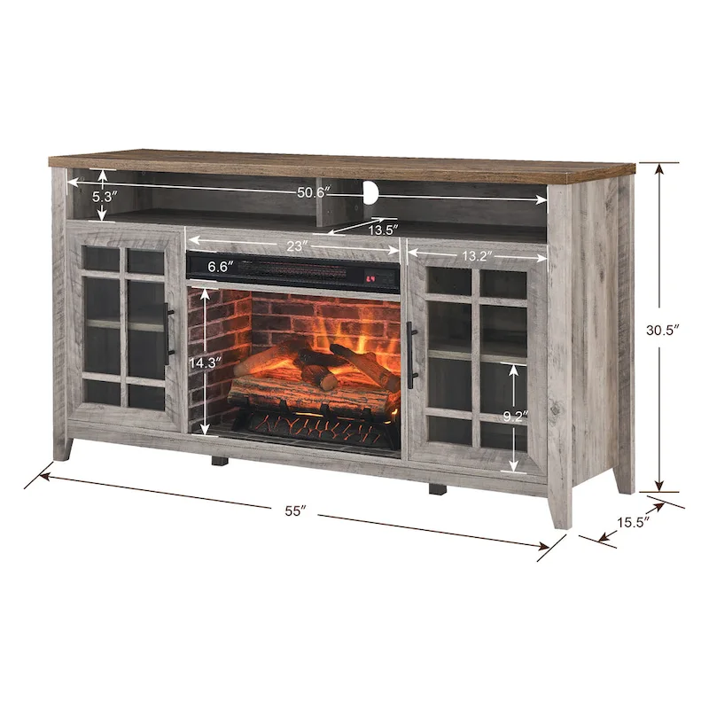 55 in. TV Media Stand with Electric Fireplace Insert and Heater