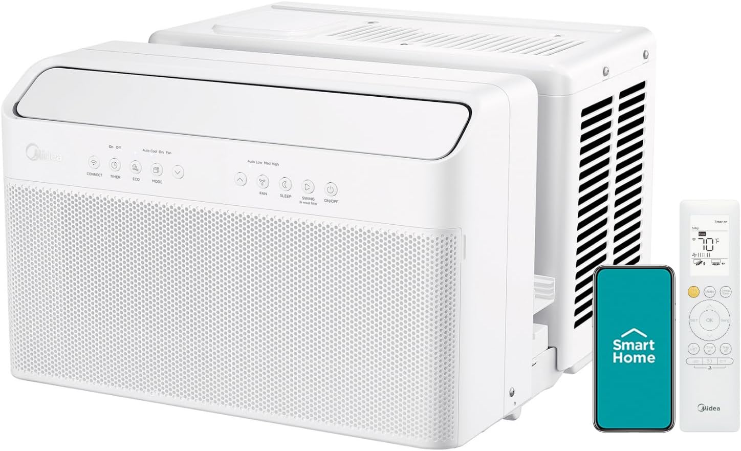 8.000 BTU U-Shaped Smart Inverter Air Conditioner – Cools up to 350 Sq. Ft.. Ultra Quiet with Open Window Flexibility. Compatible with Alexa. 35% Energy Savings. Remote Control (Renewed)