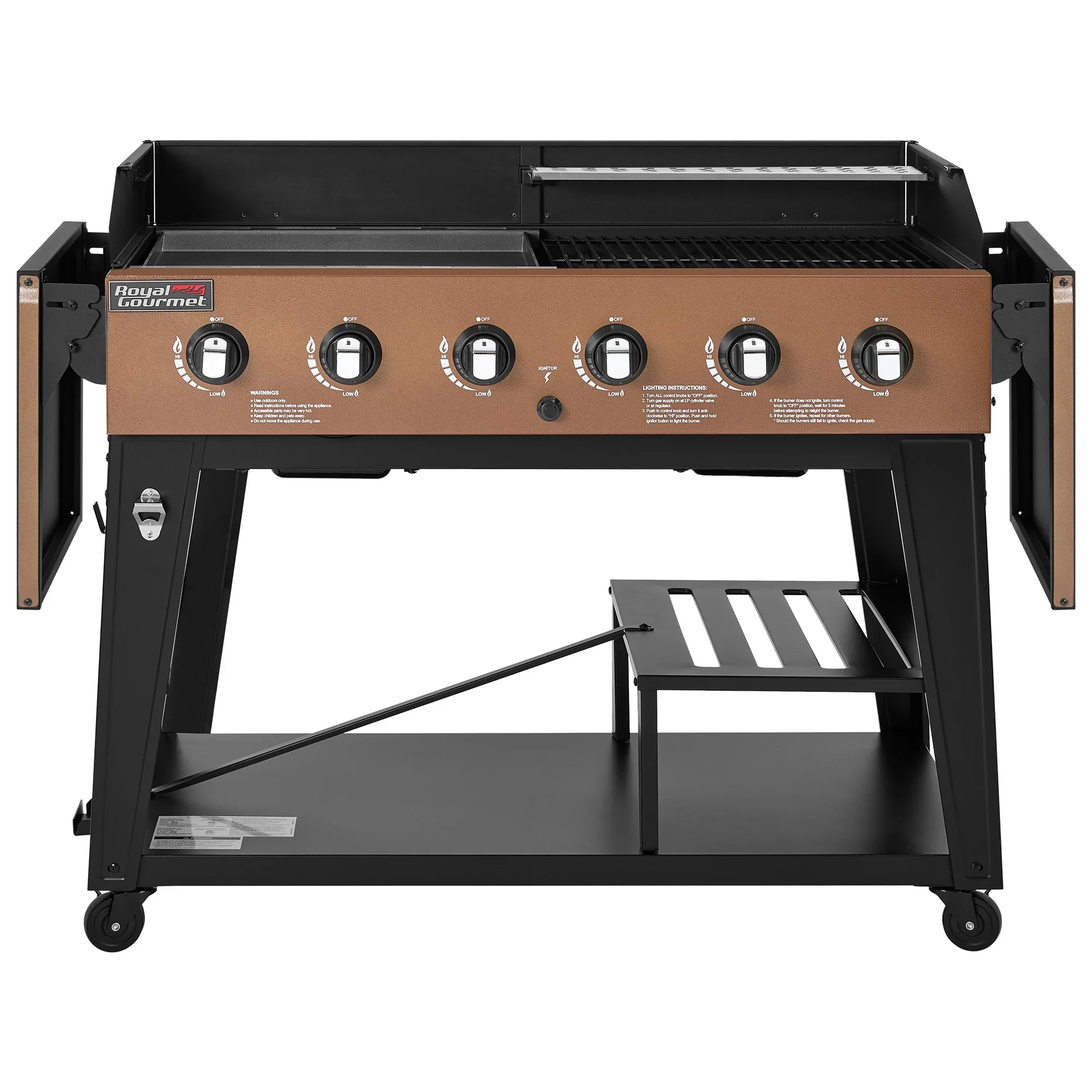 Royal Gourmet GD601Y 6-Burner Gas Grill and Griddle Combo, 2-in-1 Large Cooking Capacity Propane Grill & Griddle for Back Yard, Garden, Family Party, BBQ, Yellow