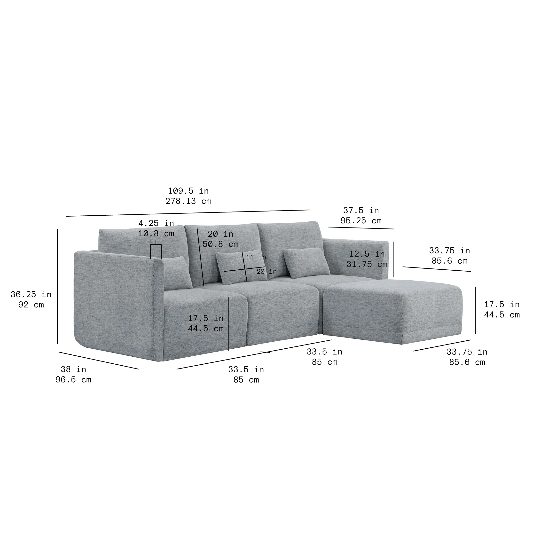 Beautiful Drew Modular Sectional Sofa with Ottoman, Gray Fabric(Gray) - Image 2