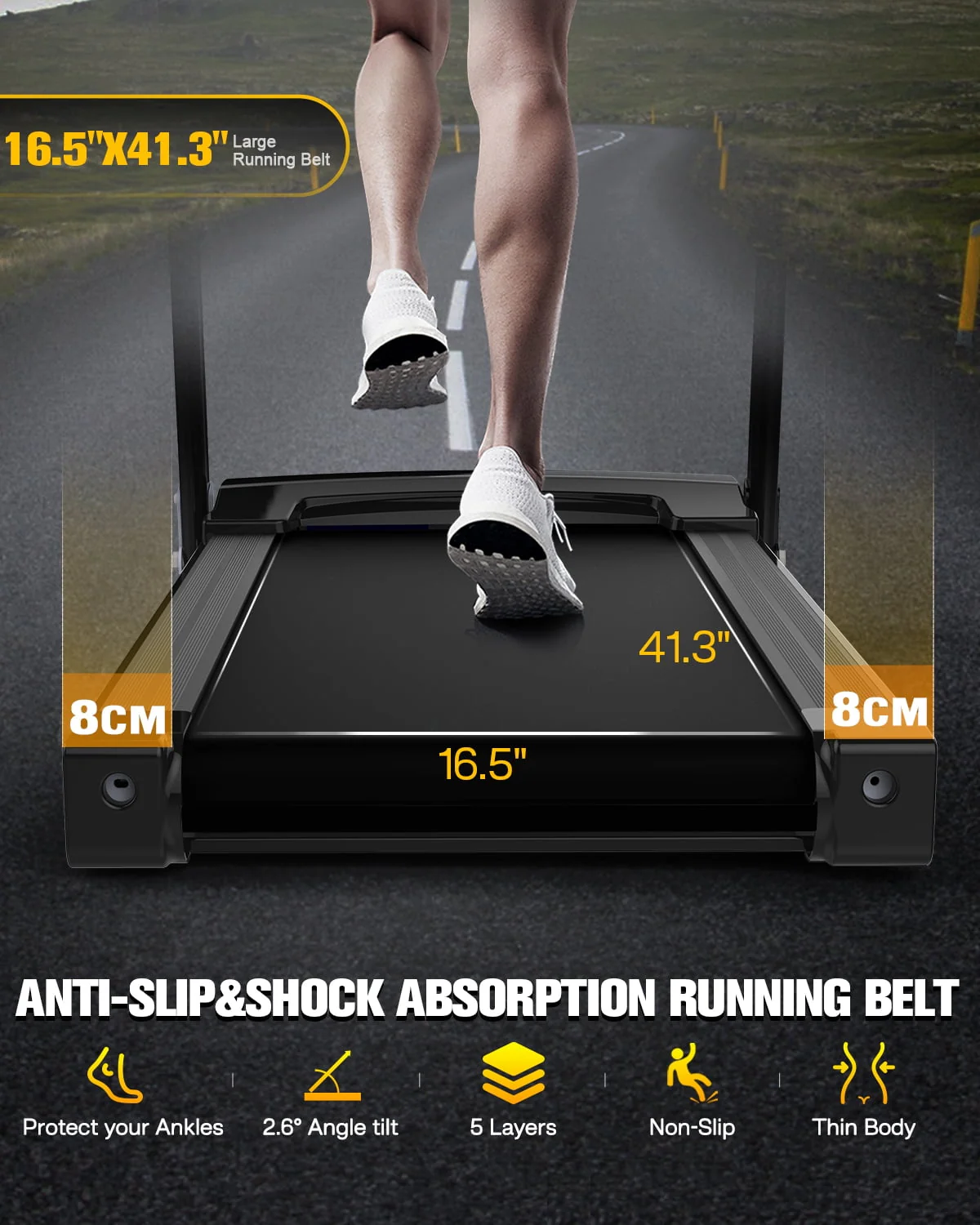 Folding Treadmill for Home with Incline 3 5HP 330lb Weight Capacity Portable Electric Treadmill with Bluetooth, 12 Preset Programs Exercise Running Machine Easy Assembly Orange Image 9